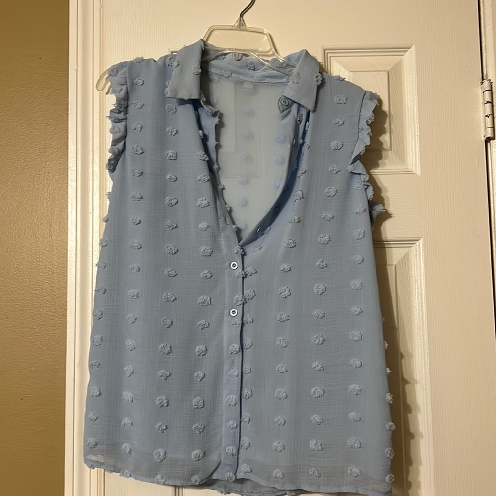 Womens V Neck Chiffon Blouse Pom Pom Button Shirt